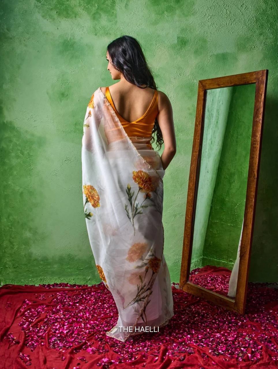Glimmering Yellow Color Floral Printed Beads Handwork Saree With Blouse