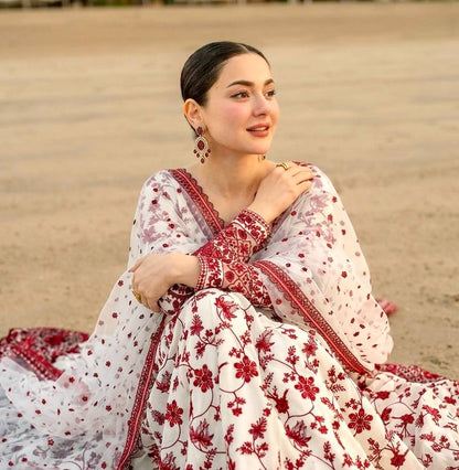Function Wear White Color Heavy Embroidery Work Gown Set