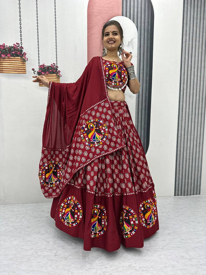 Garba Night Maroon Color Premium Pure Cotton  Gamathi Work Designer Traditional Lehenga Choli