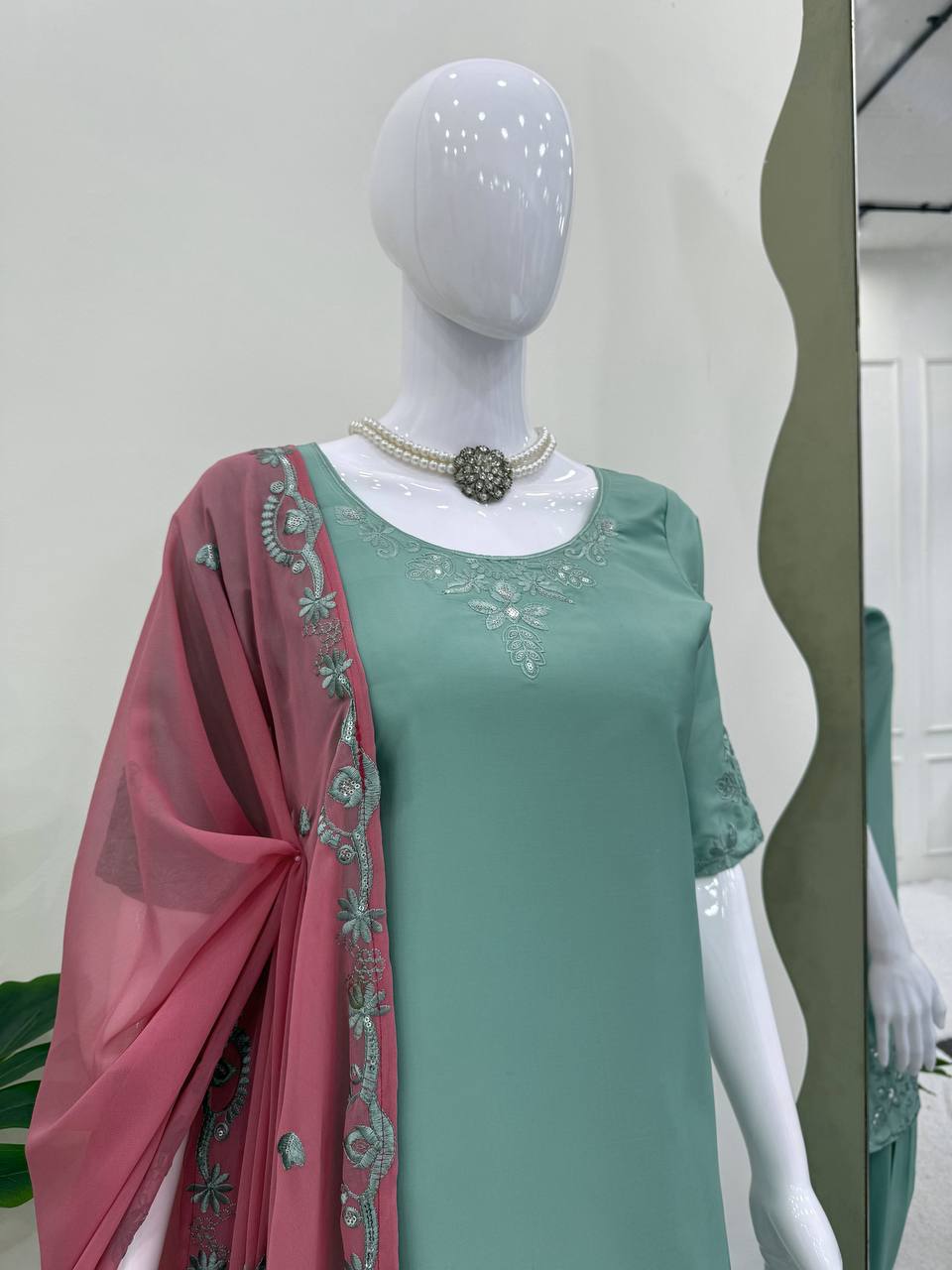 Festive Wear Soft Natural Crepe With Delicate Thread Embroidery Work Palazzo Salwar Suit
