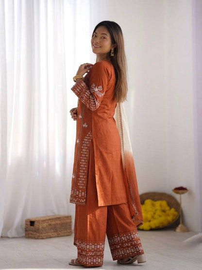 Precious Brown Color Heavy Embroidered Palazzo Suit