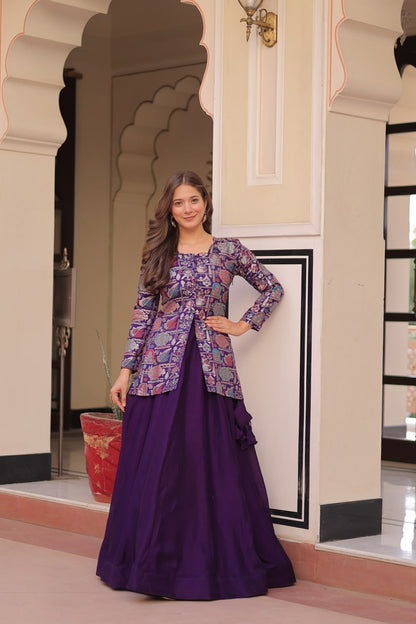 Designer Festive Wear Purple Color Vichitra SIlk Lehenga With Jacquard Top