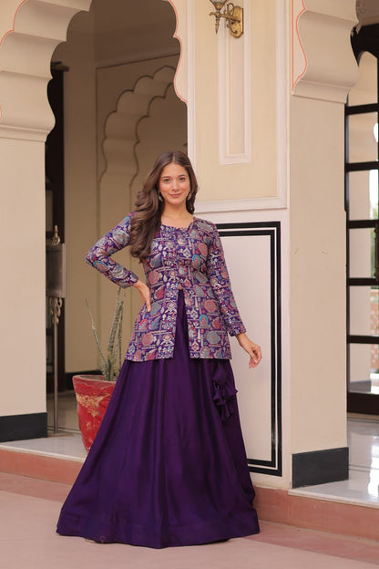 Designer Festive Wear Purple Color Vichitra SIlk Lehenga With Jacquard Top