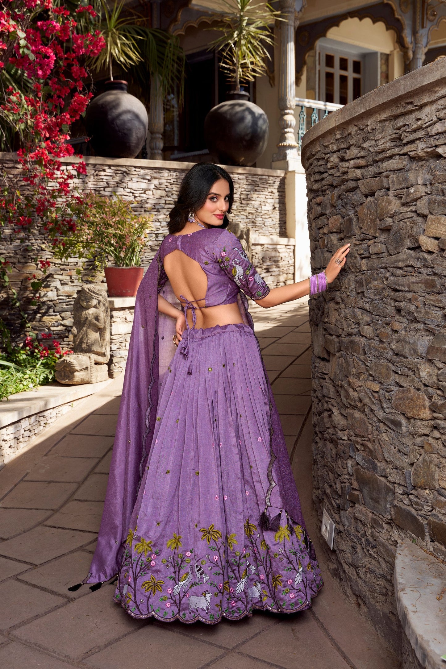 Wedding Wear Lavander Color Vichitra Simmer Sequins And Thread Embroidery Work Lehenga Choli