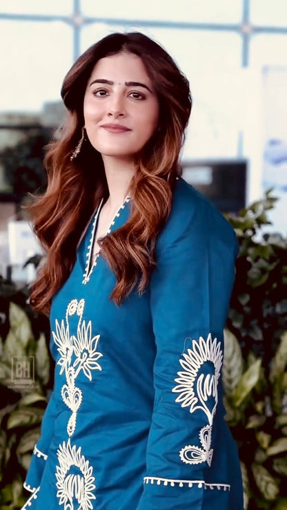 Good Looking Blue Color Pure Rayon Thread Work Salwar Suit