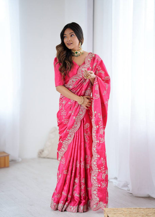 Arti Chauhan Wear Pink Color Sequence With Embroidered Work Saree