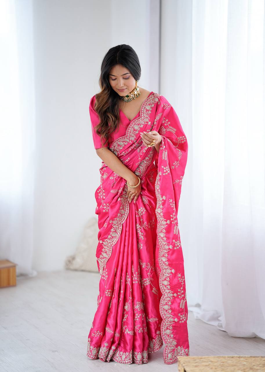 Arti Chauhan Wear Pink Color Sequence With Embroidered Work Saree