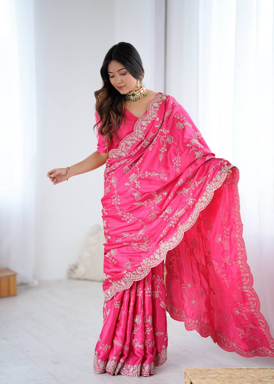 Arti Chauhan Wear Pink Color Sequence With Embroidered Work Saree
