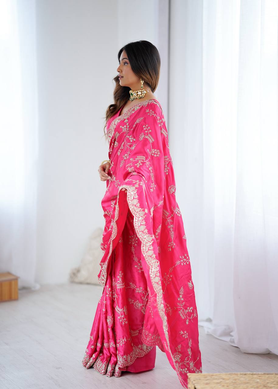 Arti Chauhan Wear Pink Color Sequence With Embroidered Work Saree