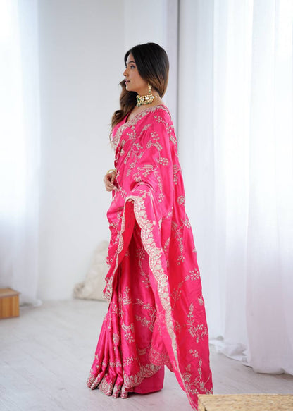 Arti Chauhan Wear Pink Color Sequence With Embroidered Work Saree