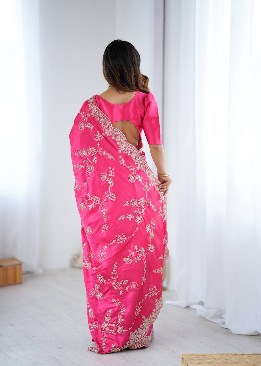 Arti Chauhan Wear Pink Color Sequence With Embroidered Work Saree