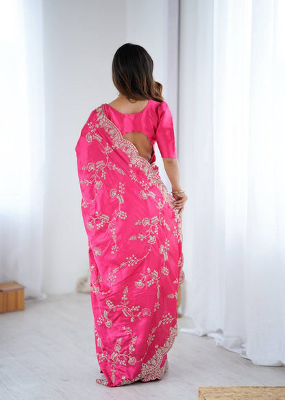 Arti Chauhan Wear Pink Color Sequence With Embroidered Work Saree