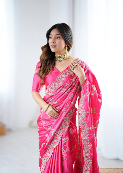 Arti Chauhan Wear Pink Color Sequence With Embroidered Work Saree