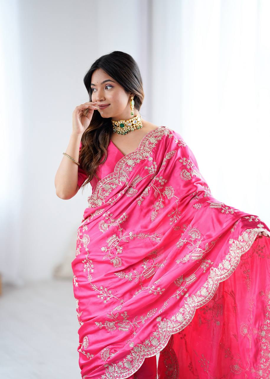 Arti Chauhan Wear Pink Color Sequence With Embroidered Work Saree
