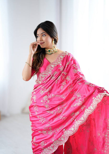 Arti Chauhan Wear Pink Color Sequence With Embroidered Work Saree
