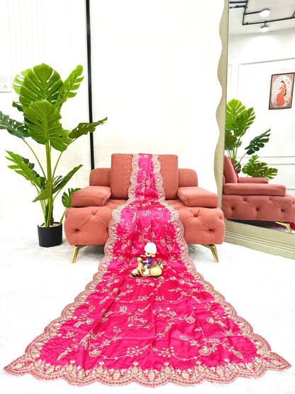 Arti Chauhan Wear Pink Color Sequence With Embroidered Work Saree