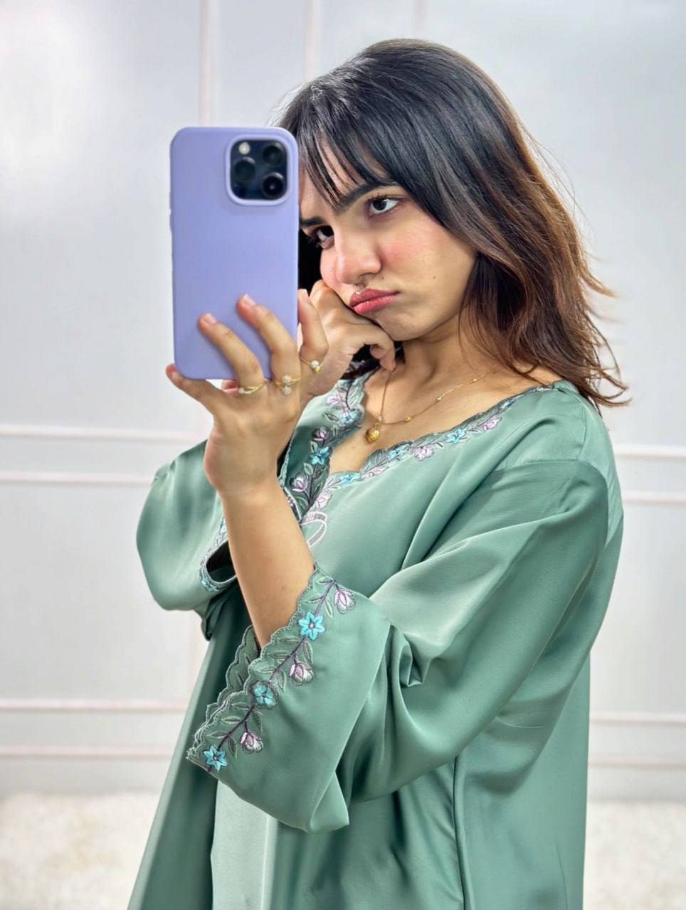 Pretty Green Color Thread With Sequence Work Farshi Suit