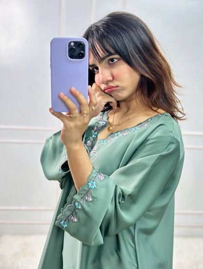Pretty Green Color Thread With Sequence Work Farshi Suit
