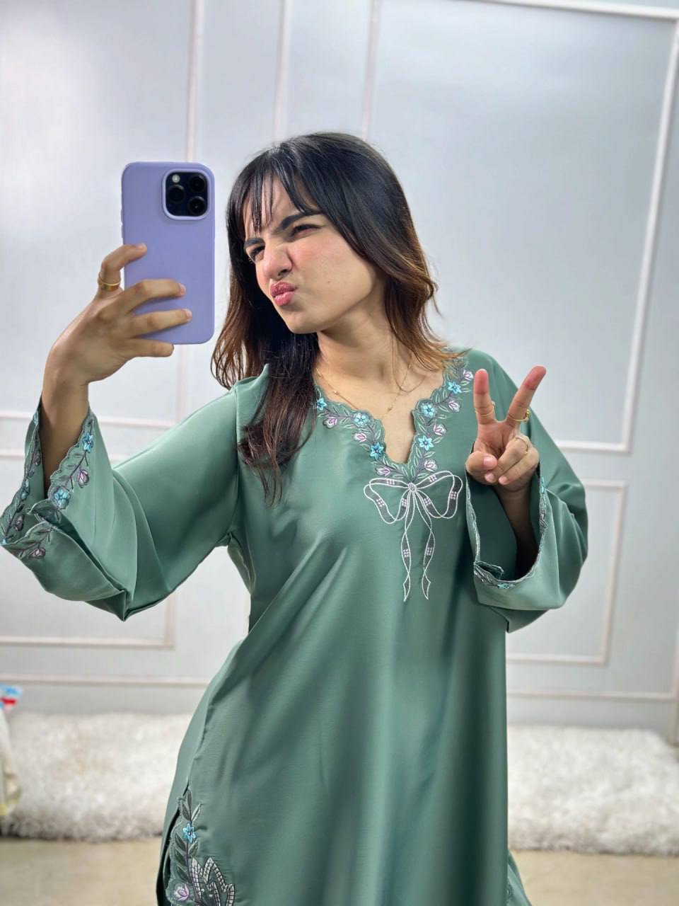 Pretty Green Color Thread With Sequence Work Farshi Suit
