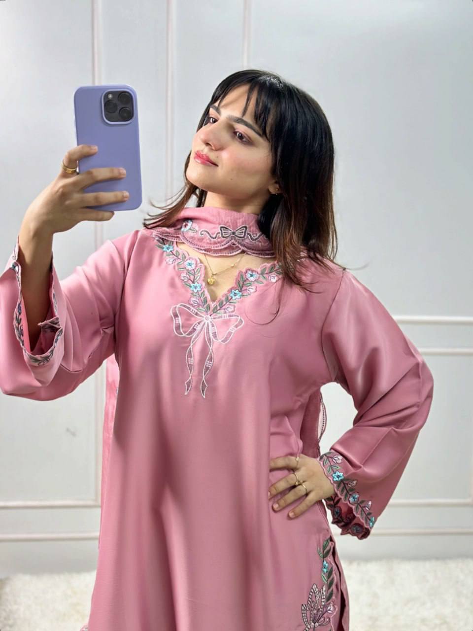 Innovative Pink Color Thread With Sequence Work Farshi Suit