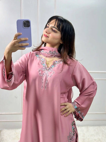 Innovative Pink Color Thread With Sequence Work Farshi Suit