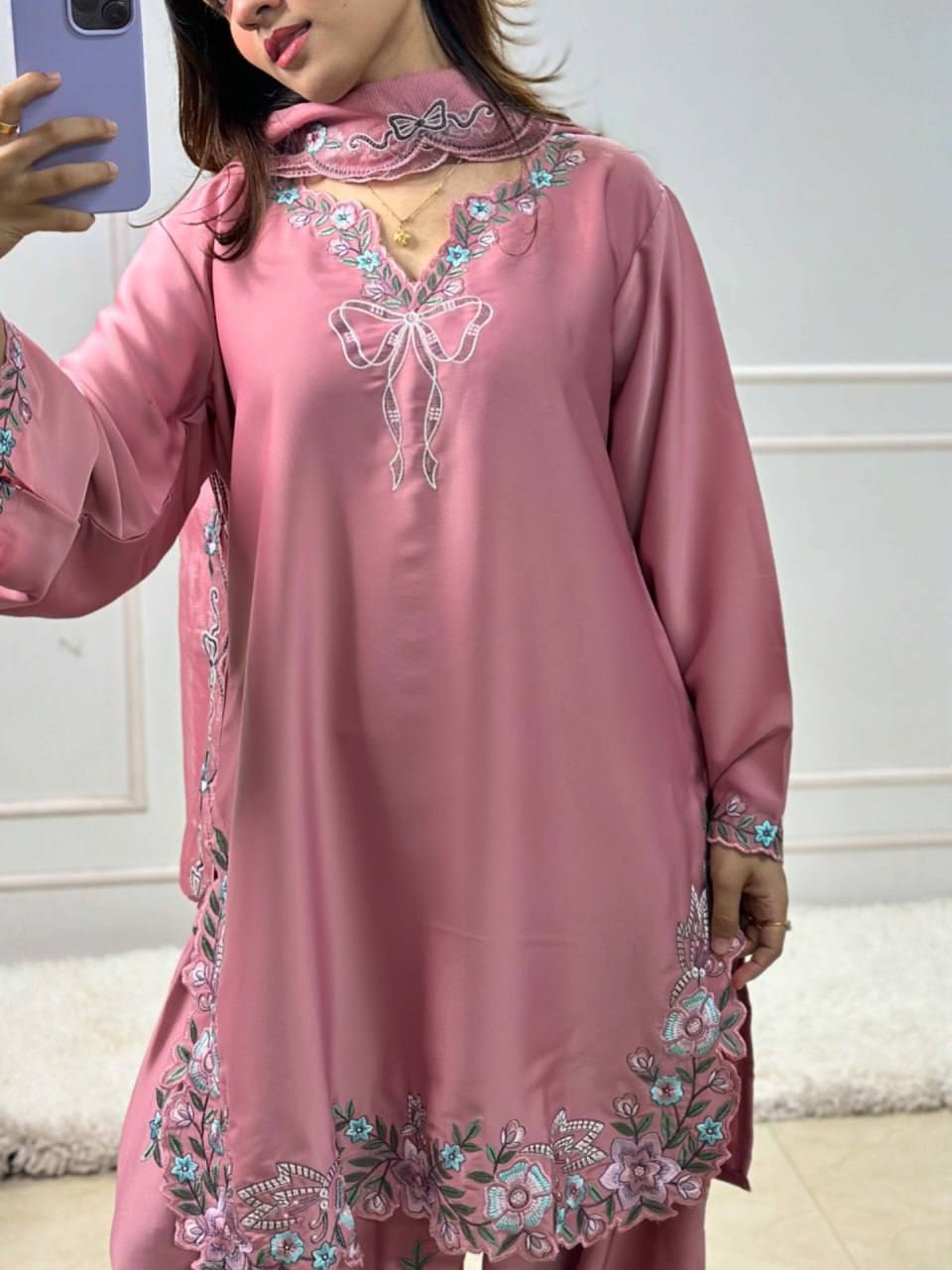 Innovative Pink Color Thread With Sequence Work Farshi Suit