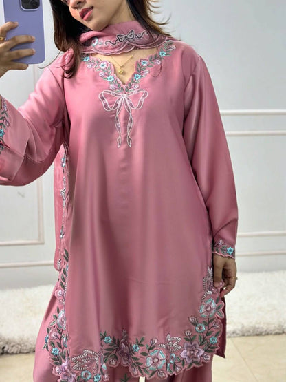 Innovative Pink Color Thread With Sequence Work Farshi Suit