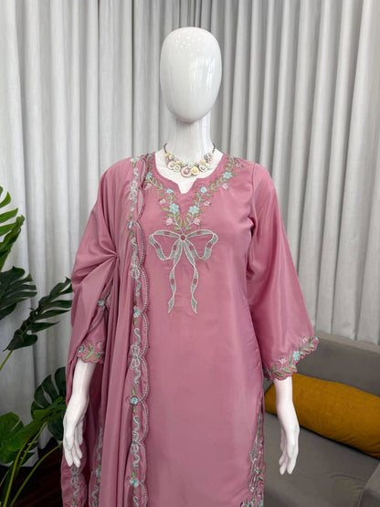 Innovative Pink Color Thread With Sequence Work Farshi Suit