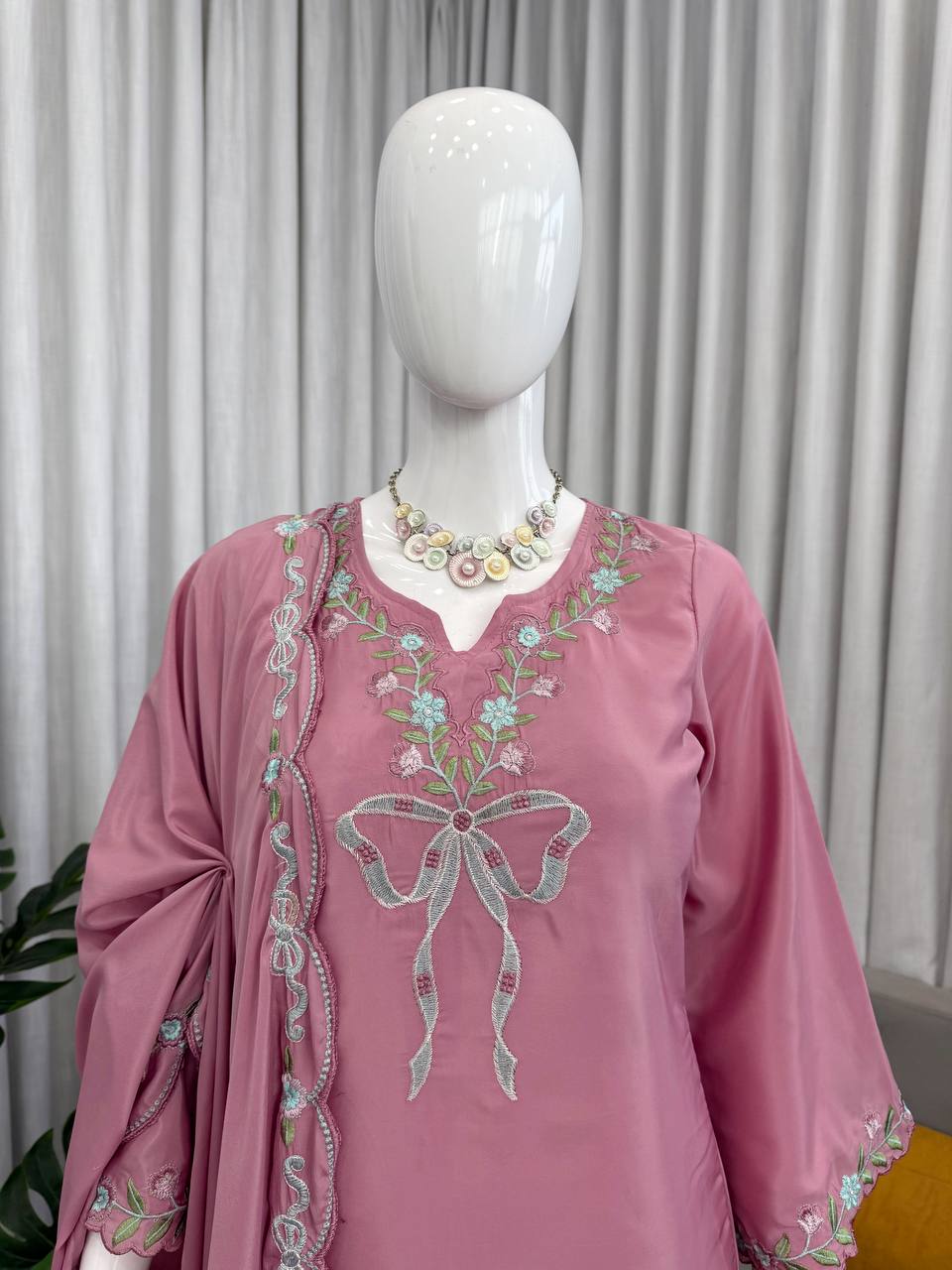 Innovative Pink Color Thread With Sequence Work Farshi Suit
