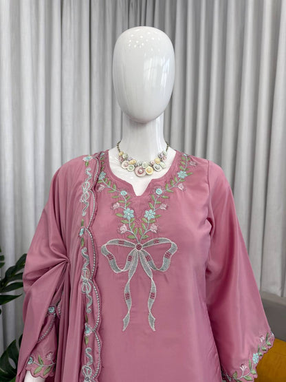 Innovative Pink Color Thread With Sequence Work Farshi Suit