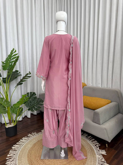Innovative Pink Color Thread With Sequence Work Farshi Suit