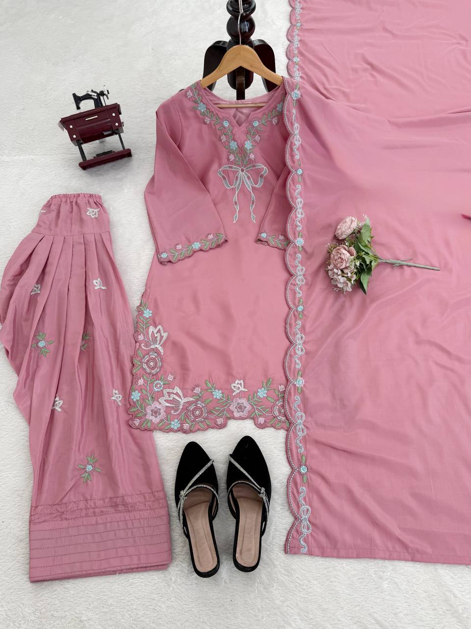Innovative Pink Color Thread With Sequence Work Farshi Suit
