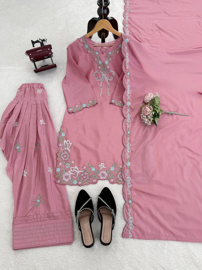 Innovative Pink Color Thread With Sequence Work Farshi Suit