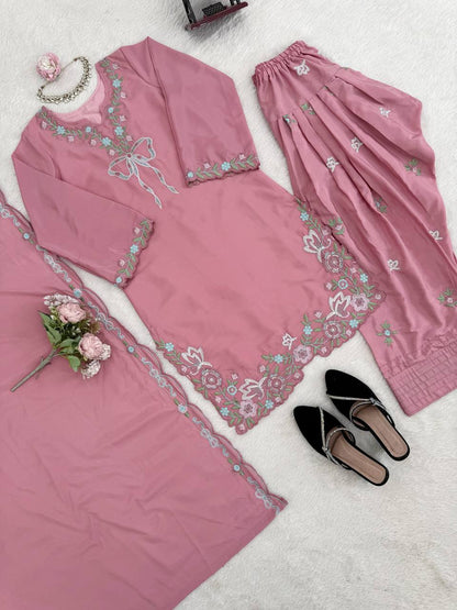 Innovative Pink Color Thread With Sequence Work Farshi Suit