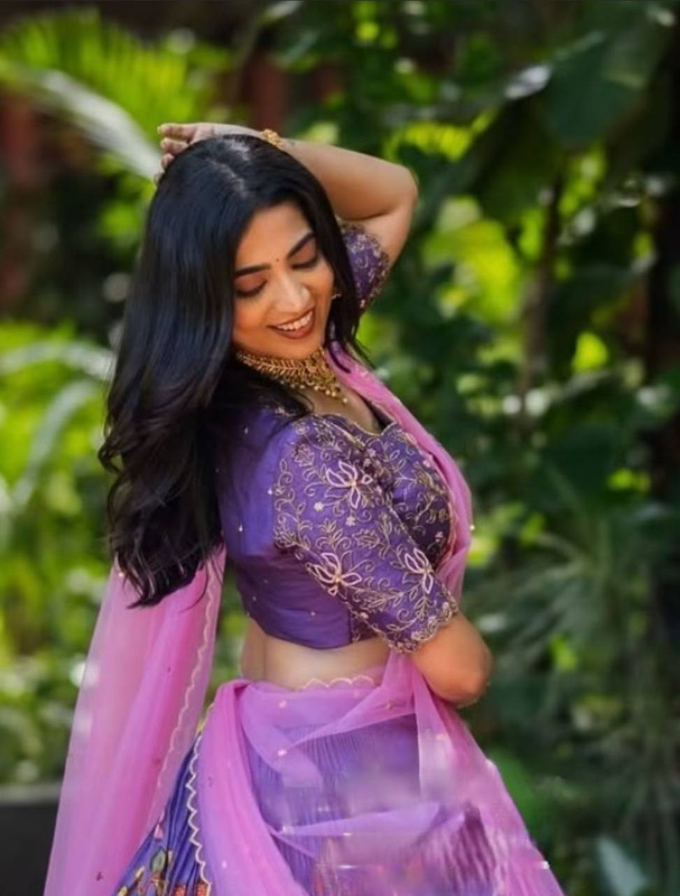 South Style Lavender Color Cotton And Kalamkari Print With Embroidery Thread Work Designer Lehenga Choi