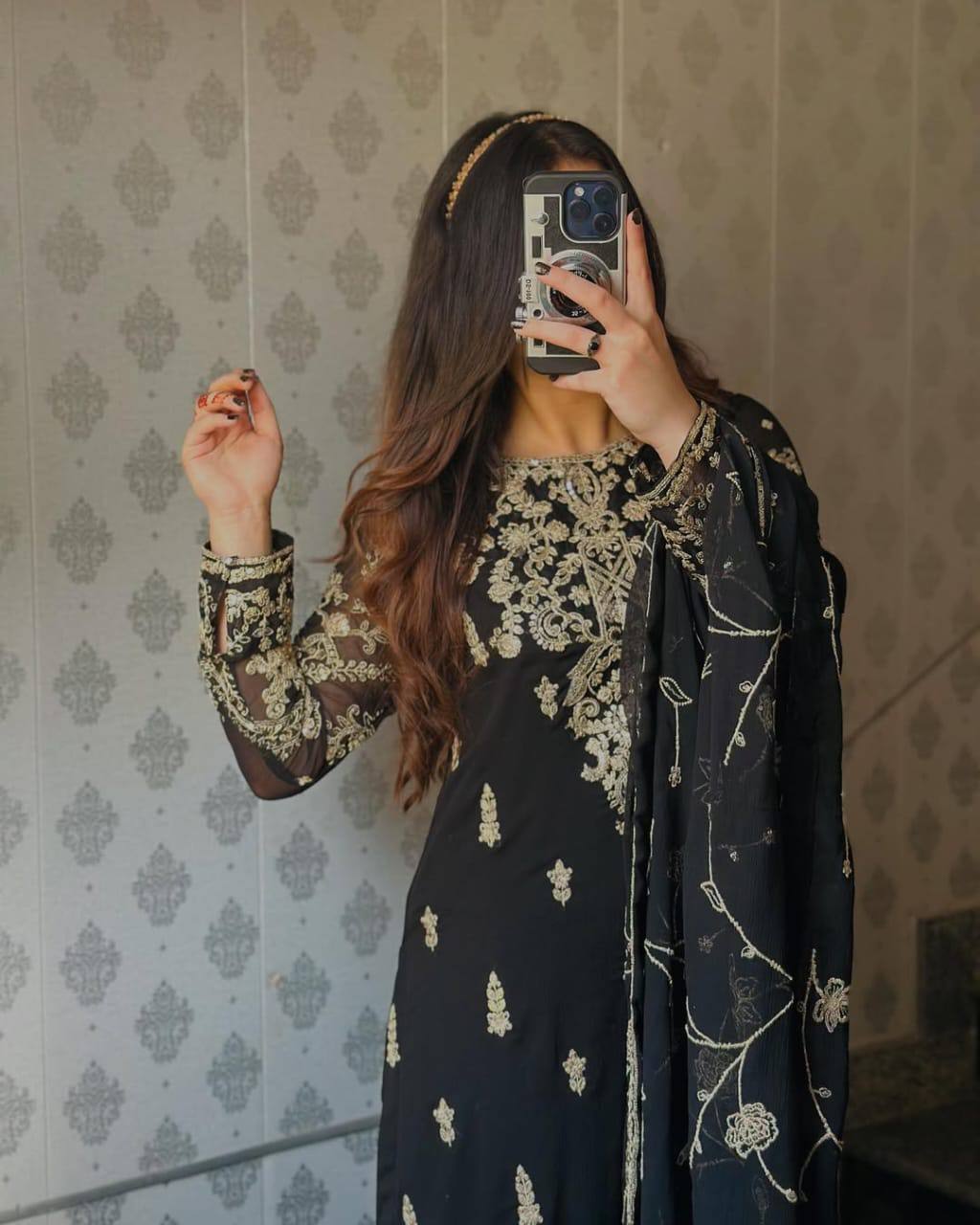 Heavy Embroidery Sequence Work Black Color Salwar Suit Set