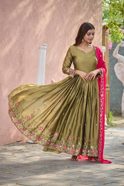 Occasion Wear Green Color Pure Rangoli Silk With Heavy Embroidery Sequence Work Beautiful Gown