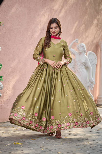 Occasion Wear Green Color Pure Rangoli Silk With Heavy Embroidery Sequence Work Beautiful Gown