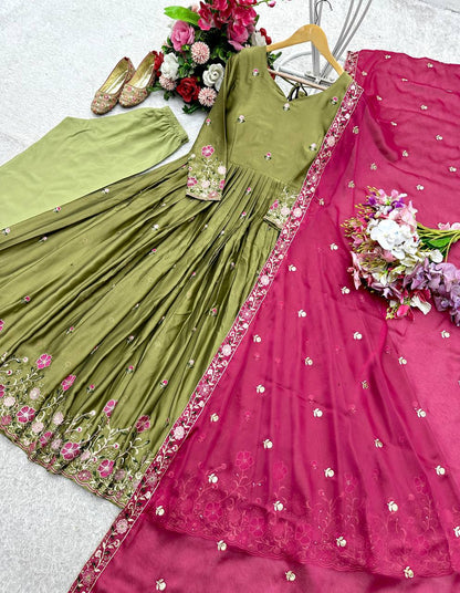 Occasion Wear Green Color Pure Rangoli Silk With Heavy Embroidery Sequence Work Beautiful Gown