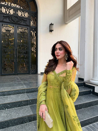 Sangeet Wear Lemon Yellow Color Premium Butterfly Net Thread Embroidery With Sequin Work Lehenga Suit