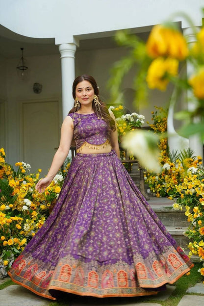 Party Wear Purple Color Organza Lehenga Choli