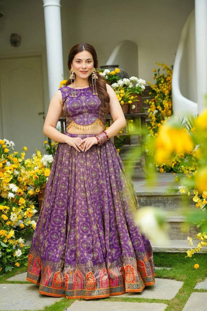 Party Wear Purple Color Organza Lehenga Choli