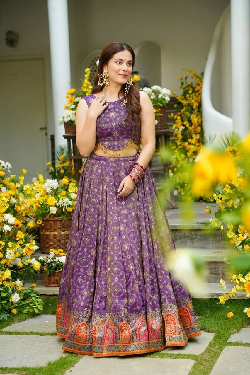 Party Wear Purple Color Organza Lehenga Choli