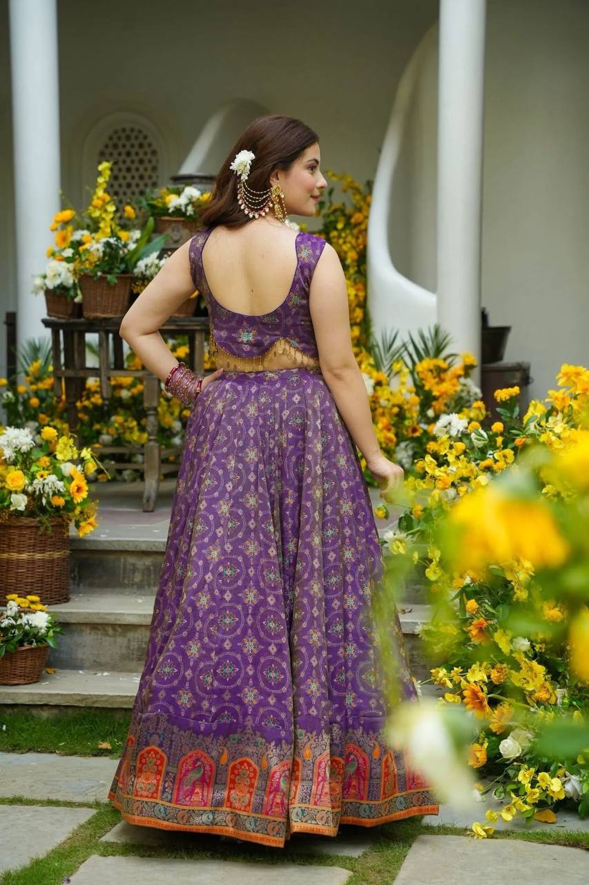 Party Wear Purple Color Organza Lehenga Choli