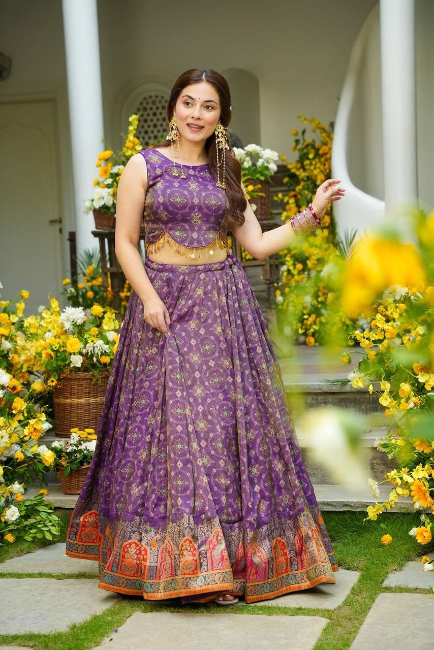 Party Wear Purple Color Organza Lehenga Choli