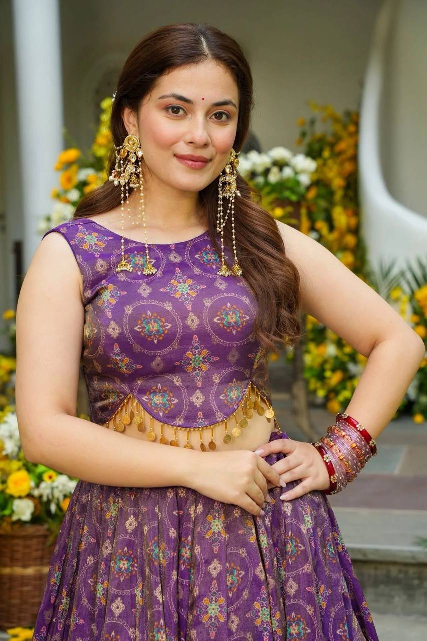 Party Wear Purple Color Organza Lehenga Choli