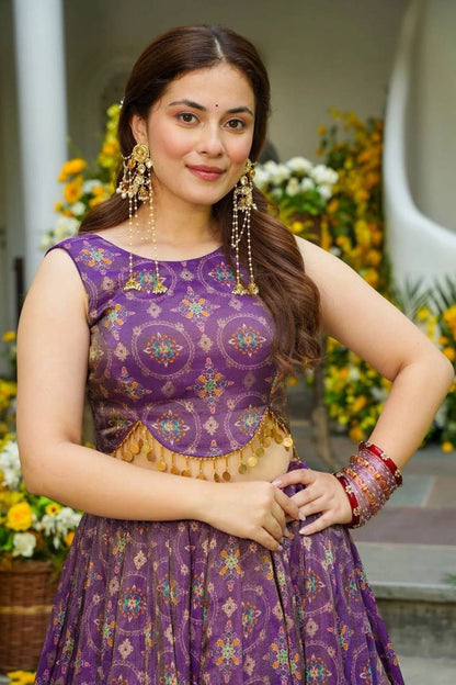 Party Wear Purple Color Organza Lehenga Choli
