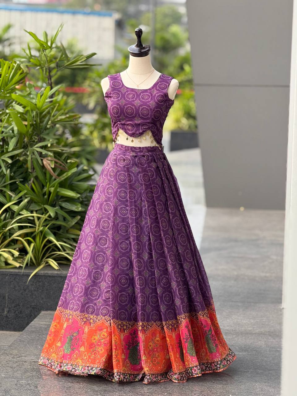 Wedding Wear Purple Color Organza Digital Printed Lehenga Choli