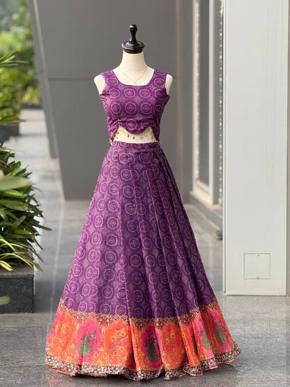 Wedding Wear Purple Color Organza Digital Printed Lehenga Choli