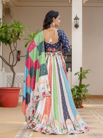 Navratri Wear Multi Color Premium Crepe Silk with Stunning Foil Print Work Beautiful Lehenga Choli